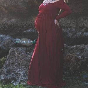 Burgundy Long Sleeve Maternity Gown